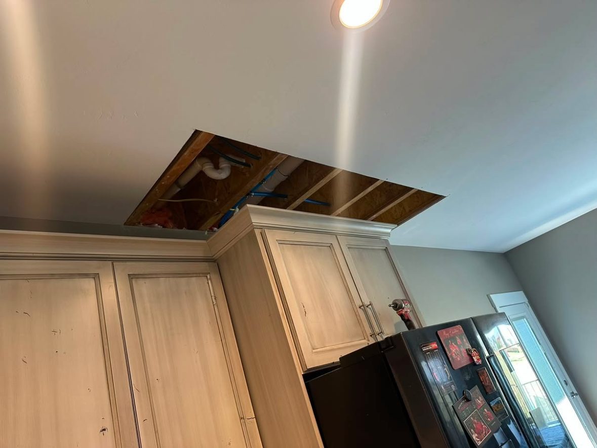 Room before Flex Drywall, ceiling opened up