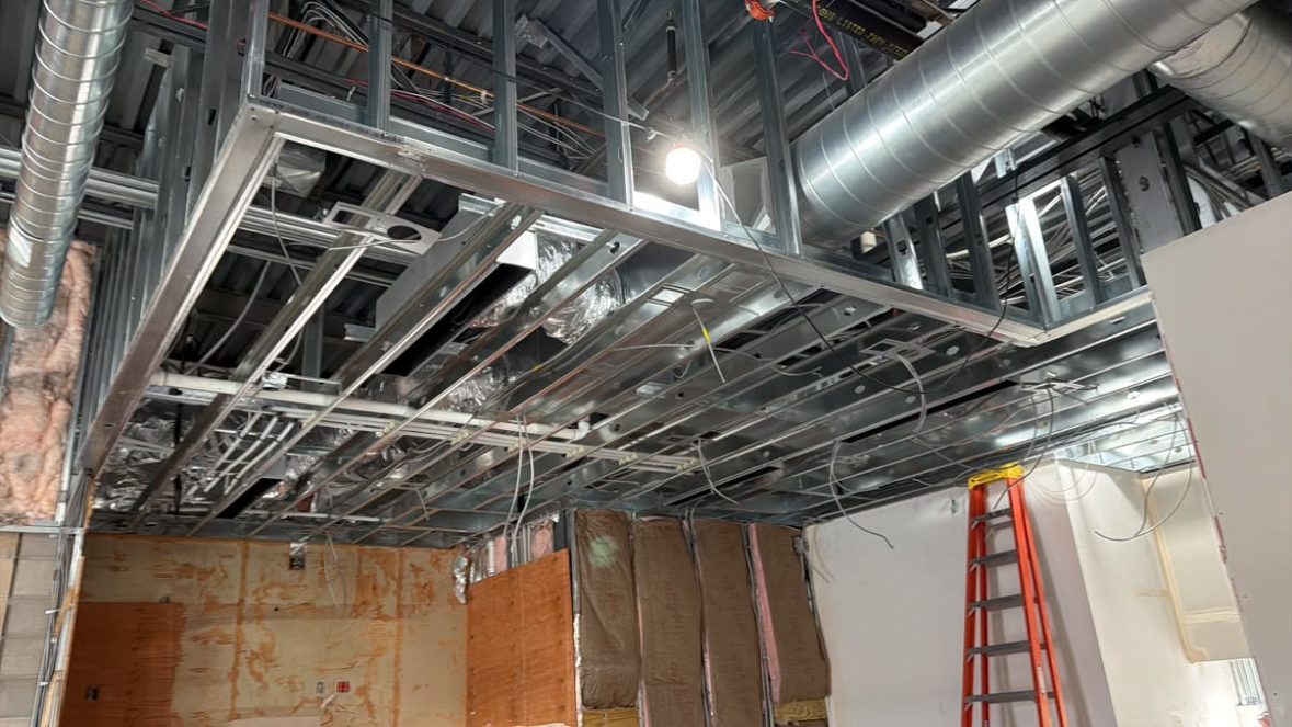Space before Flex Drywall, bare framing