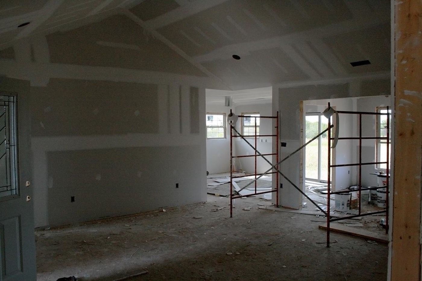 Fresh drywall hung and ready to finish