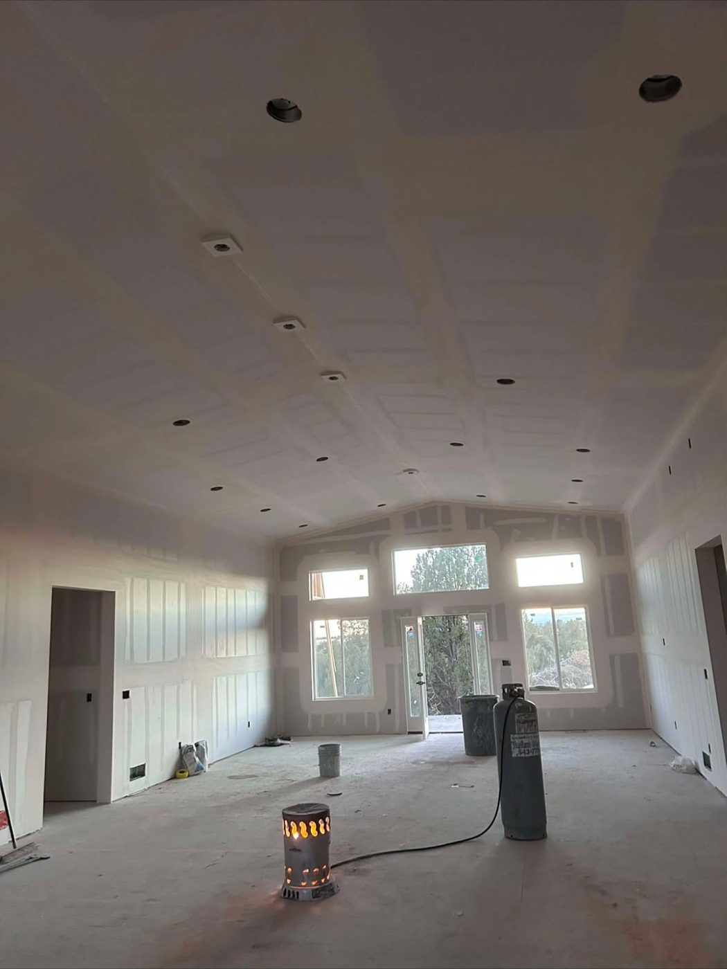 Large finished room, paint-ready drywall